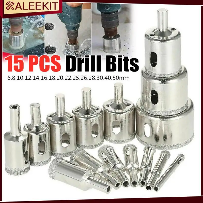 

15PCS/Set 6-50mm Diamond Drill Bit Set Use for Glass Tile Marble Granite Core Hole Saw Drill Bits Electric drilling tool
