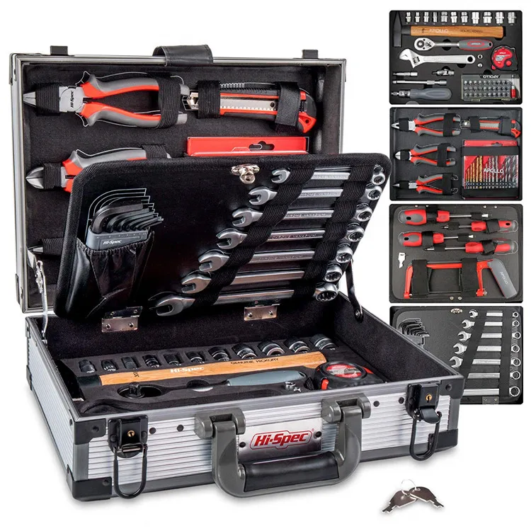 

Hi-Spec 91pc Chrome Vanadium Aluminium Case Hand Tool Set Professional Hand Tool Kit Free Shipping