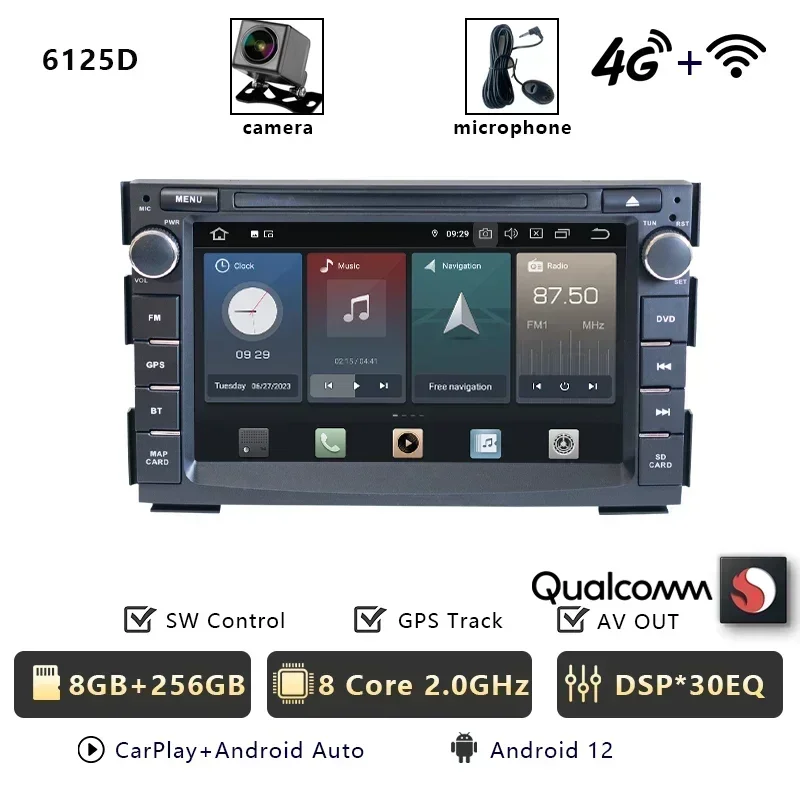 Автомобильный радиоприемник CHSTEK Carplay Android 13 для Kia Ceed ED Venga 2007-2016 Qualcomm 12 + 256G Мультимедийный навигационный плеер WIFI Bluetooth