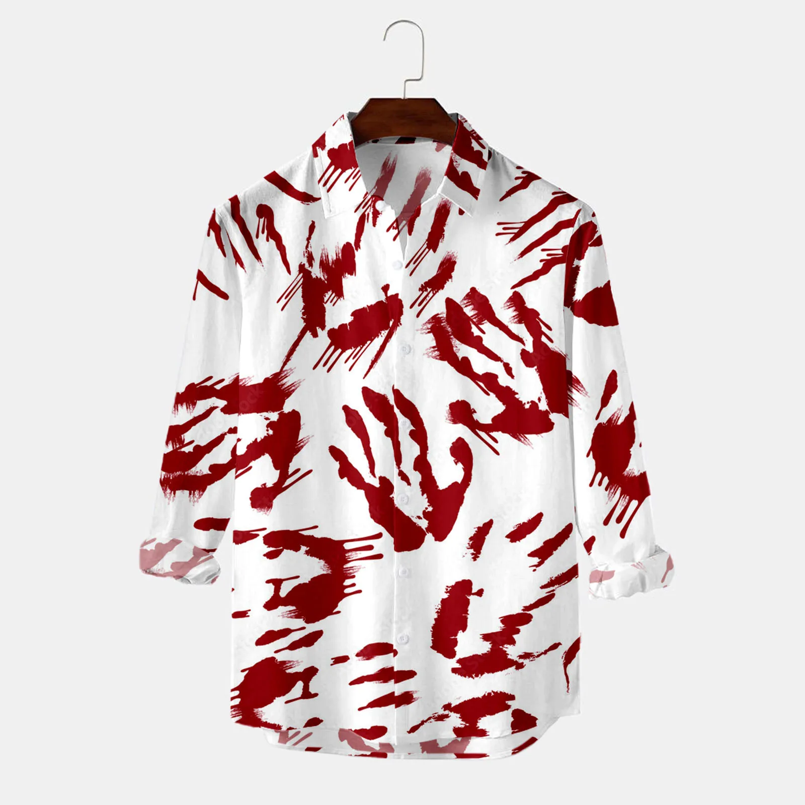 

Мужские вельветовые брюки, мужская рубашка для вечеринки на Хэллоуин с принтом крови, рубашка с длинным рукавом и отложным воротником, кост...