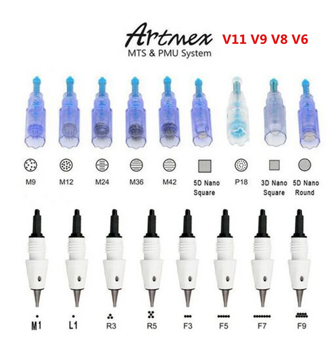 

Microblading Tattoo Needle Cartridge M1 L1 R3 R5 F5 F7 Needles Used for Artmex V9 V8 V6 V3 PMU Semi Permanent Makeup Machine