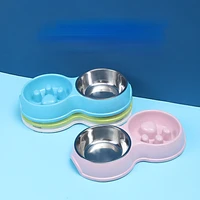dog slow food anti choke stainless steel double bowl wheat straw material pet cat food bowl bowls universal for cats and dogs