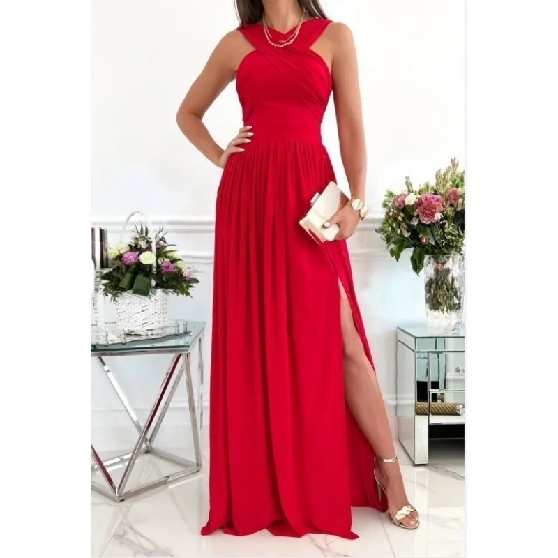 

Повседневное элегантное удобное облегающее платье, новое однотонное приталенное платье без рукавов с открытой спиной и перекрестными вставками с открытым подолом, лето 2023