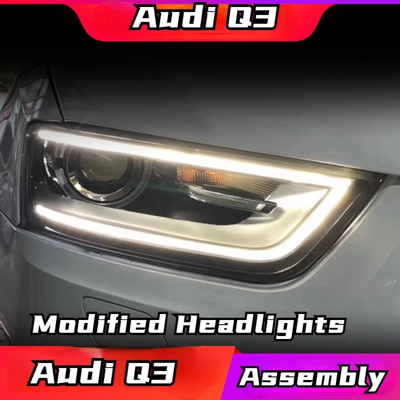 

2 PCS 13-16 Audi Q3 headlamp assembly modification and upgrading, high configuration LED daytime running lamp lens xenon