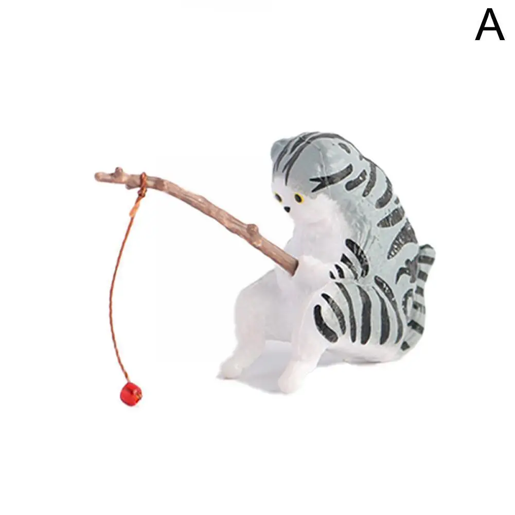 

1pc Kitten Fishing Ornament Fish Decorations Exquisite Statue Resin Supply Mini Home Figurine Cartoon L5d9