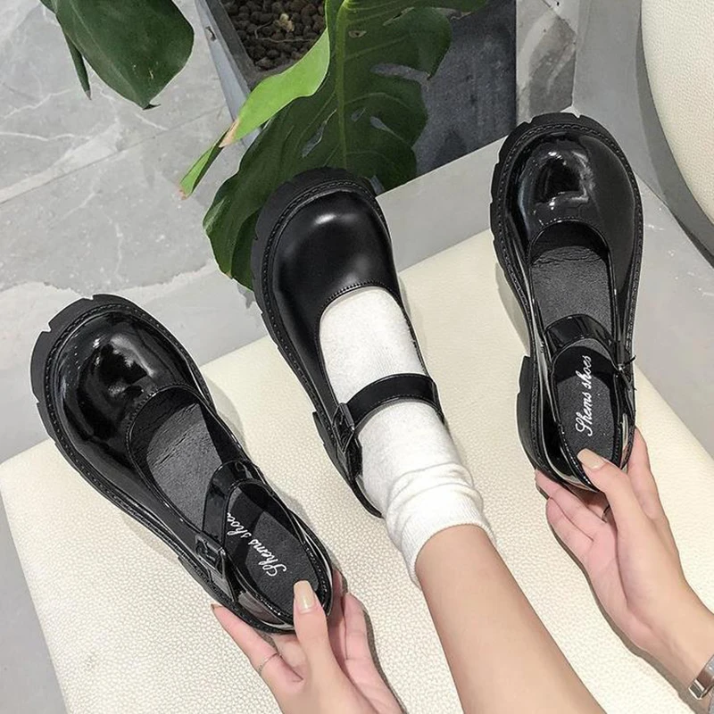 

Школьная форма японская обувь на массивном каблуке Мэри Джейн Ретро Высокие каблуки Платформа Косплей туфли Лолиты размера плюс