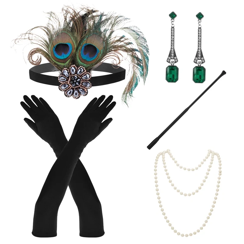 

Женский набор аксессуаров для вечерние в стиле Великий Гэтсби, аксессуары для хлопушки в стиле 1920-х годов, держатель для сигарет с перьями