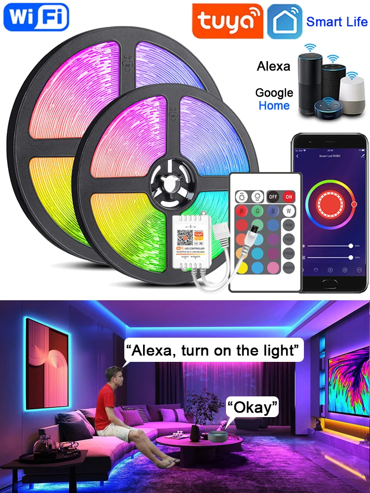 

Wifi Smart Led Strip Light Music Sync RGB 5050 Led tape, Tuya Smart Life App Controlled Led Lights, work with Alexa Google Home