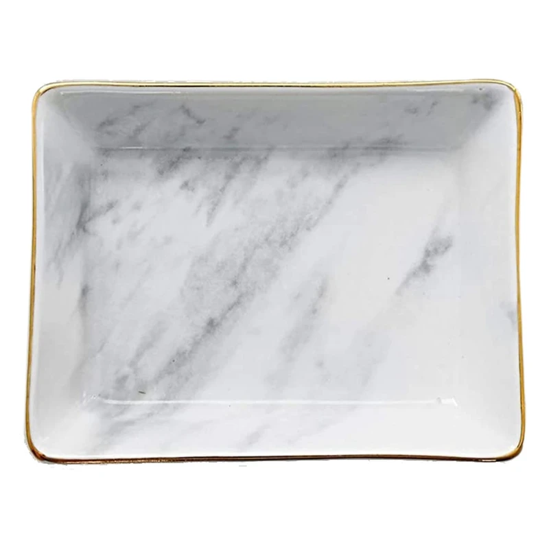 

Marble Ceramic Jewelry Tray Ring Holder Display Organizer With Golden Edged Wedding Valentine's Day Housewarming Gift