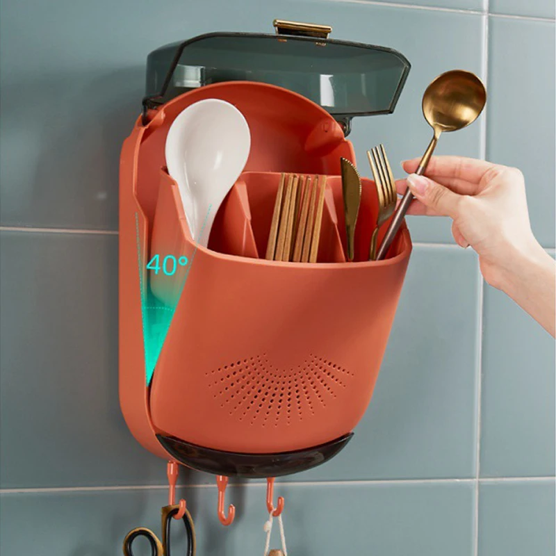 

Household with Cover Dust-proof Chopsticks Tube Wall-mounted Chopsticks Basket Kitchen Rack Chopsticks Tube Tableware Drain