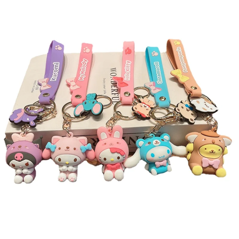 

Брелок Hello Kitty Sanrio аниме мультфильм мелодия Kuromi Cinnamoroll милые кулоны-куклы автомобильный брелок для девочек и детей игрушки подарки