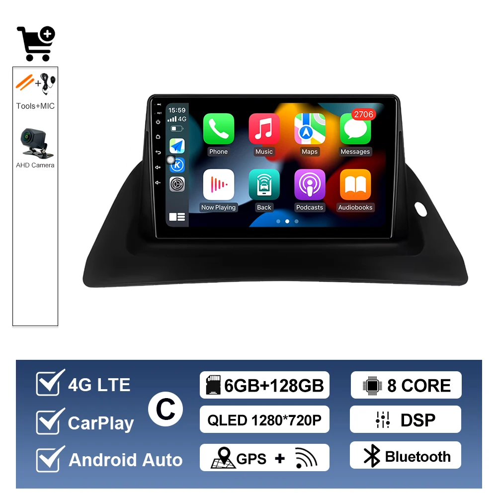 

Беспроводной CarPlay для Renault Kangoo 2008 2009 2015-2018 Android 14 Автомобильный радиоприемник Мультимедийный видеоплеер QLED Экран No 2 din DVD BT