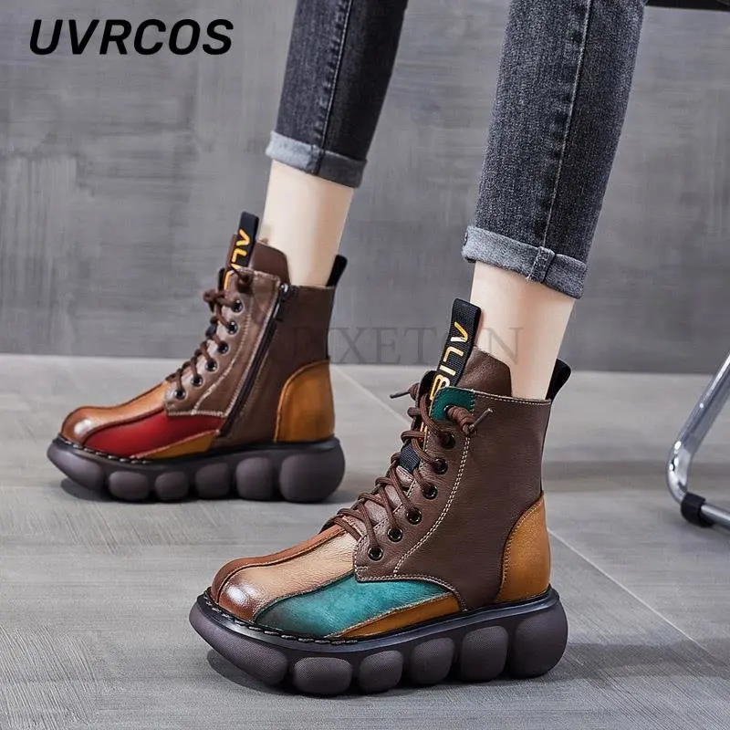 

Ladies Leather Boots Round Toe Zipper Retro Handmade Ankle Boots Casual Autumn and Winter 2021 Casual New Women's Boots