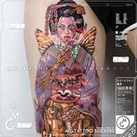 1521cm japanese cyberpunk mechanical geisha color flower arm waterproof tattoo stickers girls for men and women