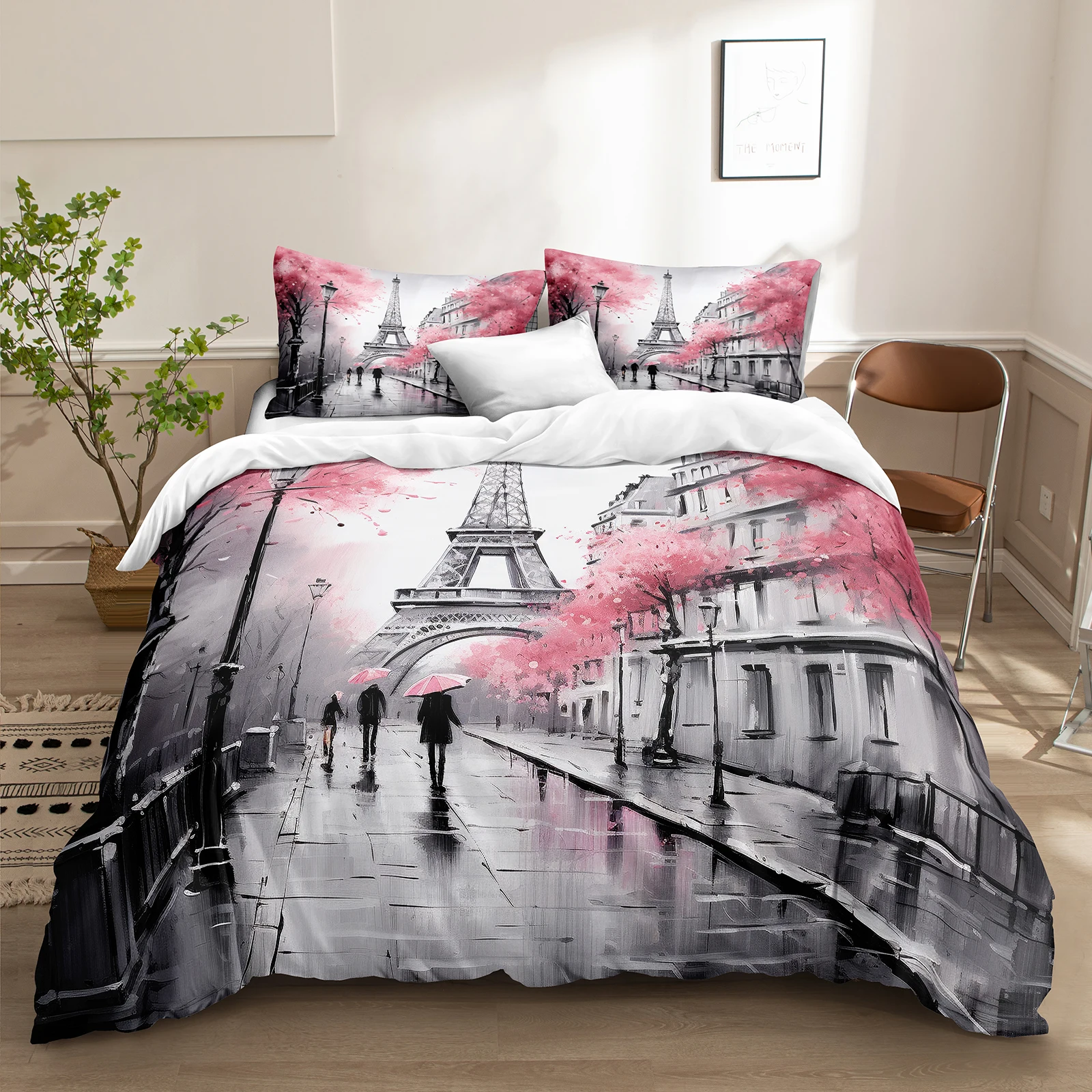 Комплект постельного белья с Эйферой и башней для романтических девочек розовые