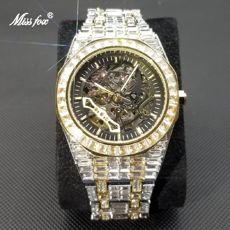 

New Iced Out Tourbillon Mechanical Watches For Men Luxury Full Moissanite Hip Hop Automatic Watch High Quality Waterproof Clock