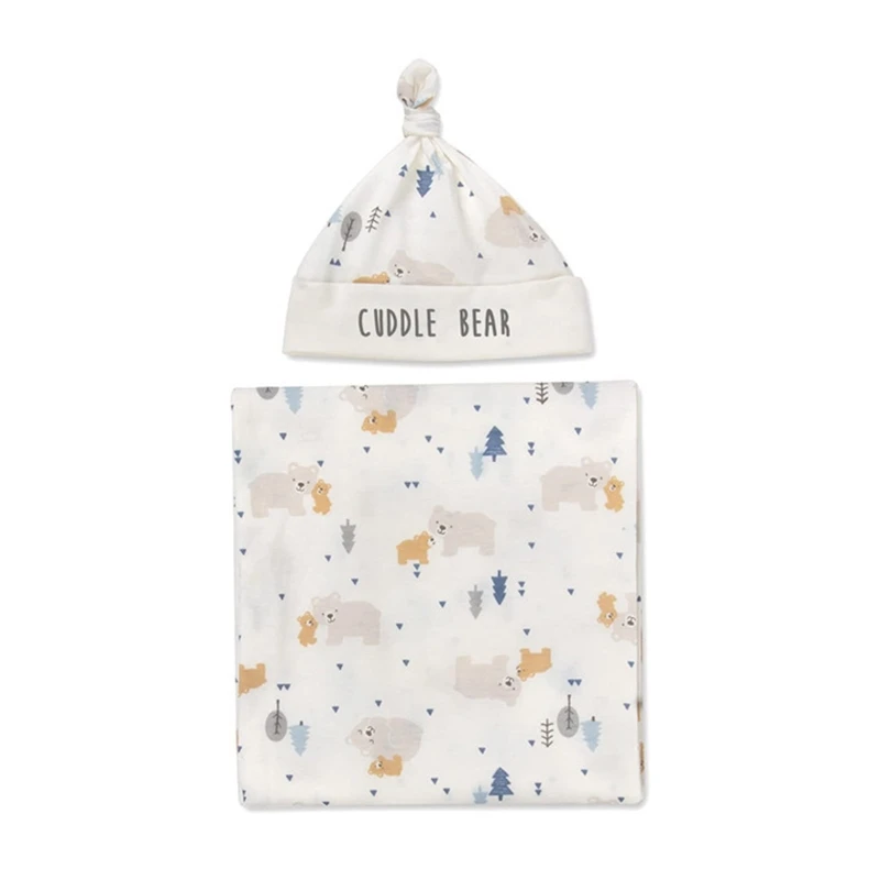 

2pcs Newborn Baby Microfiber Swaddle Wrap with Beanie Hat Headwrap Set Cute Floral Animal Print Infant Receiving Blanket