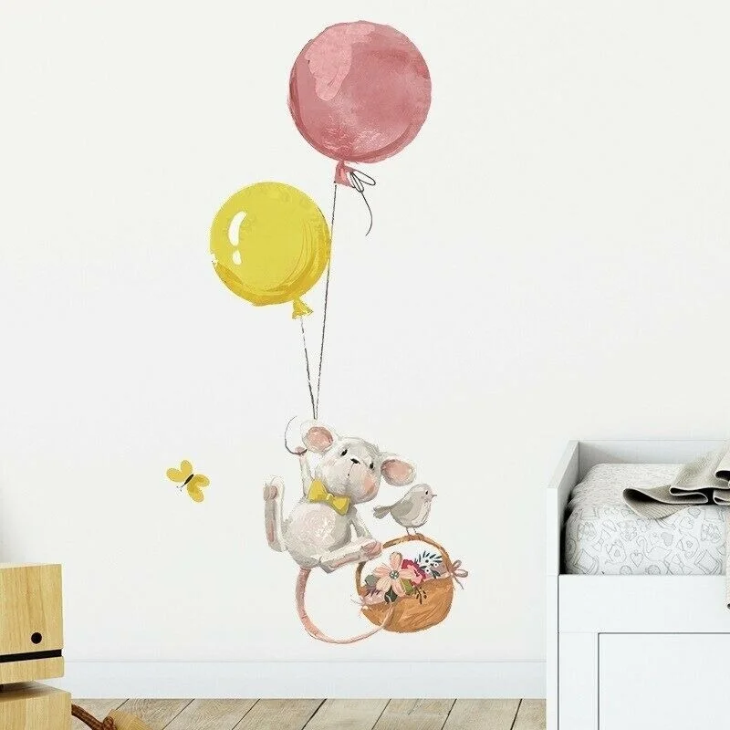 

Cute Mouse Balloon Wall Stickers Kids Room Bedroom Home Living Room Mural Decals stickers