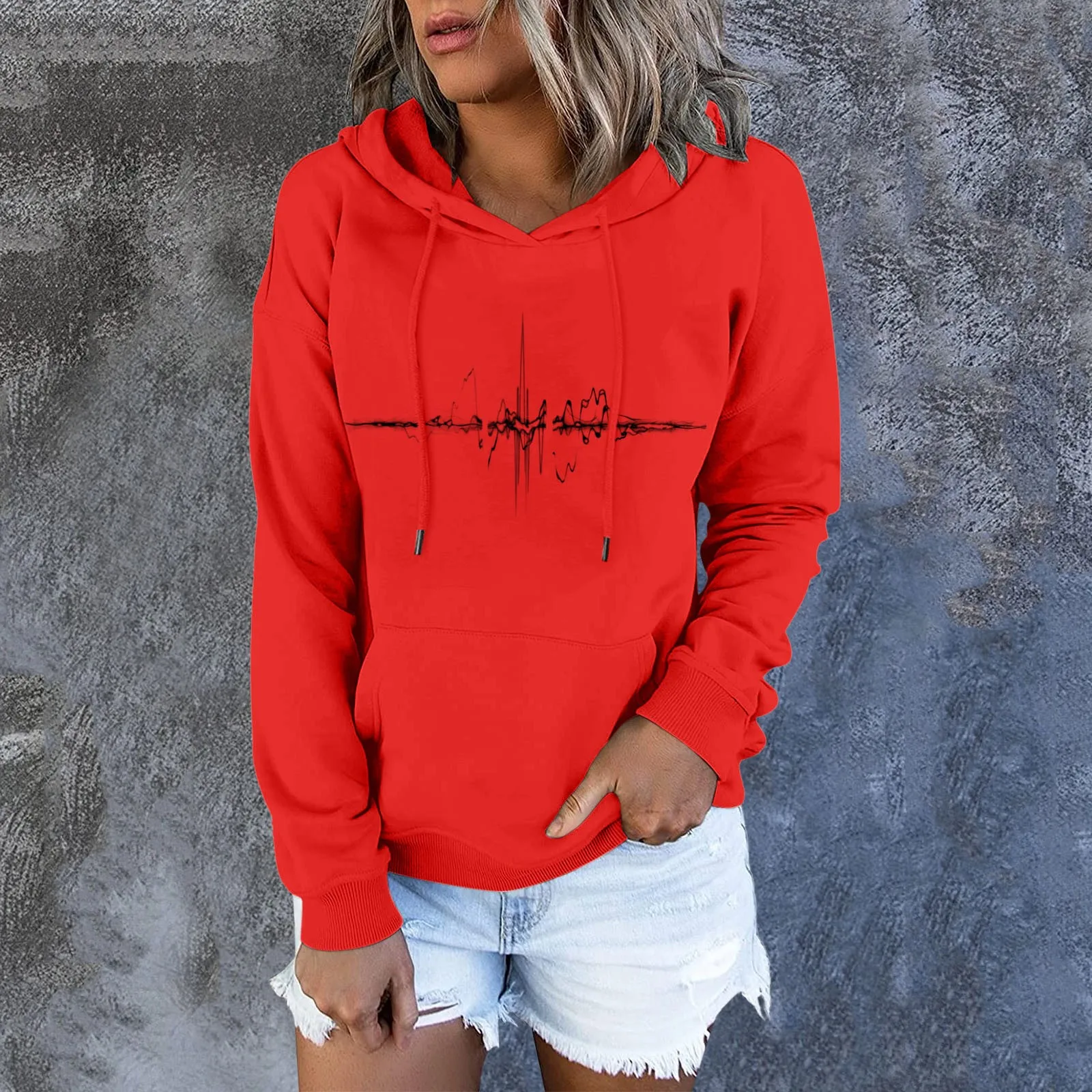 

Still Hoodies Women Ladies Shirt Pocket Drawstring Long-Sleeved Hoodie Casual Print Pullover Top Underarms Womens Hoodie