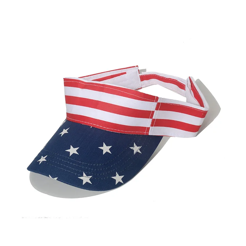 

American Flag Printed Visor Hats Empty Top Summer Sun Protection Visors Cap For Women Men