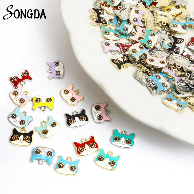 

10Pcs/lot Enamel Colorful Cartoon Animal Cat Charms for DIY Jewelry Making Pendant Necklace Keychain Earrings Handmade Findings
