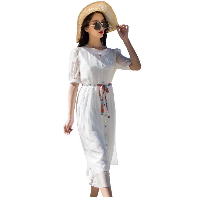 for 100% Silk Summer Dresses Women 2023 Long White Beach Dress Casual Elegant Dress Female Korean Fashion Vestidos Gxy8