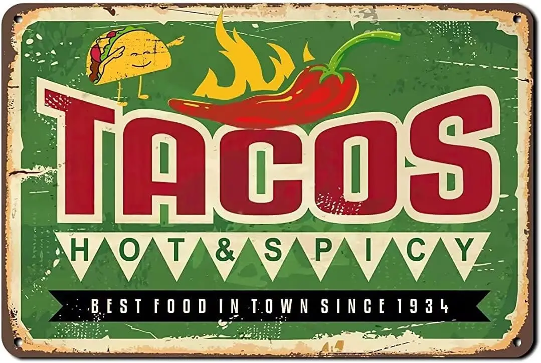 

Винтажные знаки, жестяные знаки Tacos, плакат для ресторана, горячая Пряная тако, лучшая еда в городе, винтажные металлические жестяные знаки д...