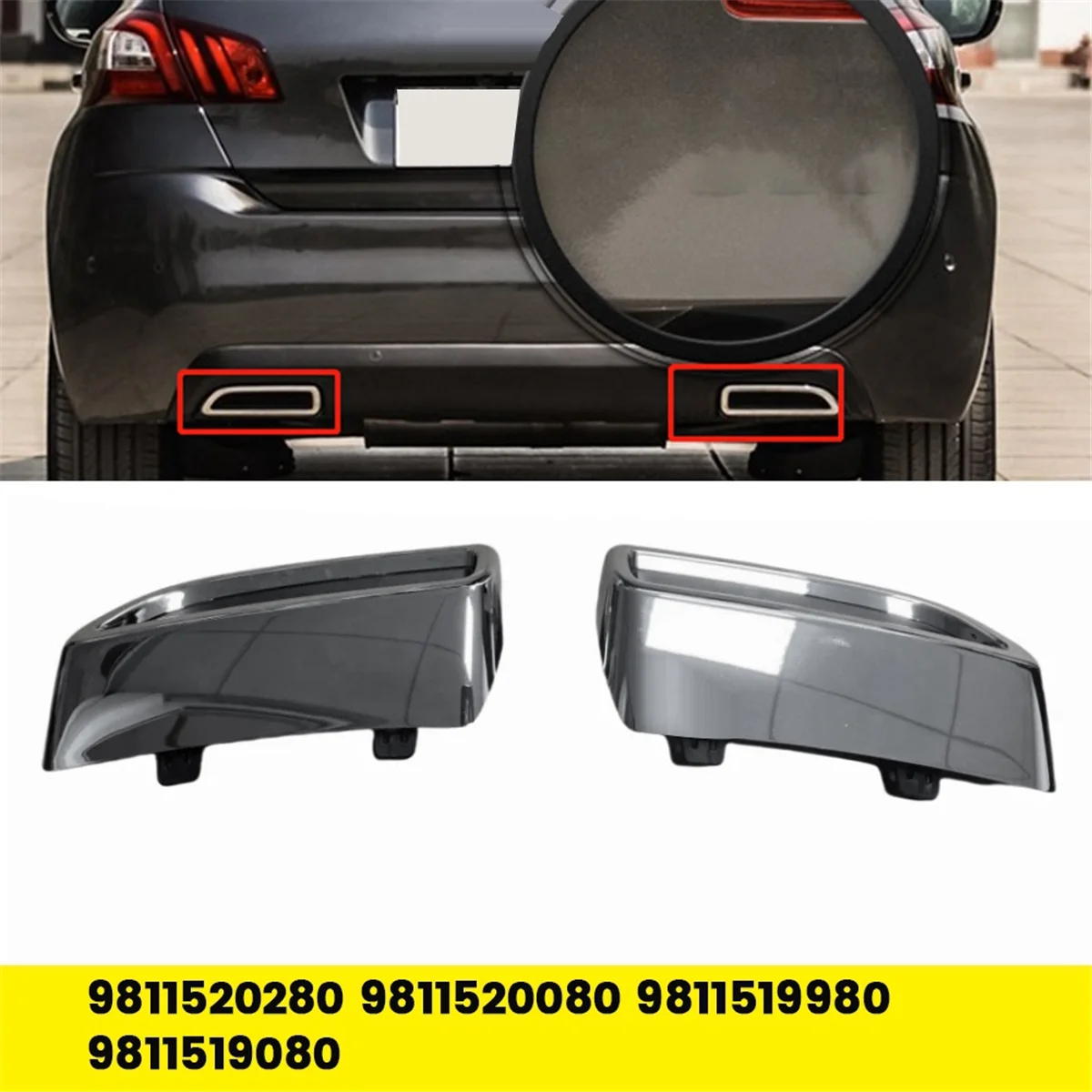 1Pair Car Tail Throat Exhaust Pipe Cover Trim 9811520280 9811520080 for Peugeot 308S 2015-2020 Rear Bumper Bracket