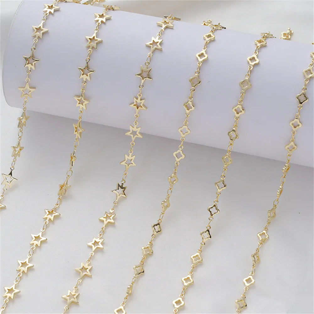 

14K gold clad hollow pentagram clover handmade chain diy accessories bracelet necklace earrings lanyard chain