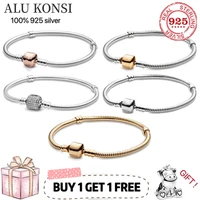 2021 hot sale real 100 925 sterling silver pan bracelets snake chain charm bracelet fit original charms for women diy jewelry