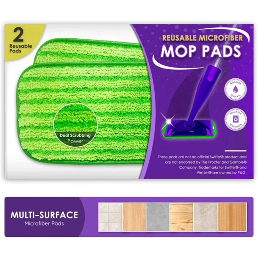 2 Pack Microfiber Reusable Mop Pads For Swiffer Wet Jet 12 Inch Green Flat Adhesive Mop Cover Soft Fine Fiber Practical Cleaning