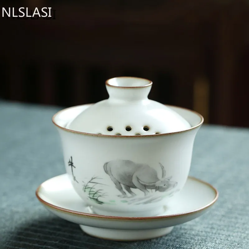 

Chinese Hand-painted Ceramics Gaiwan Hand Painted White Porcelain Tea Tureen Boutique Teaware Tea Ceremony Supplies Teacup