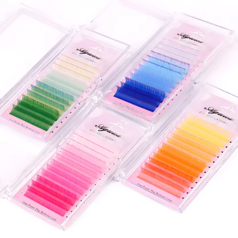 AGUUD Red Purple Blue Pink Green Yellow Brown Series False Individual Lashes Rainbow Series Russian Volume Eyelash Extensions