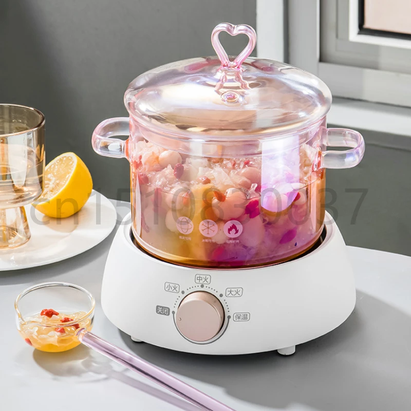 

High Borosilicate Pink Glass Pot Transparent Open Fire Soup Pot High Temperature Resistant Double Ear Pots Pink Kitchen