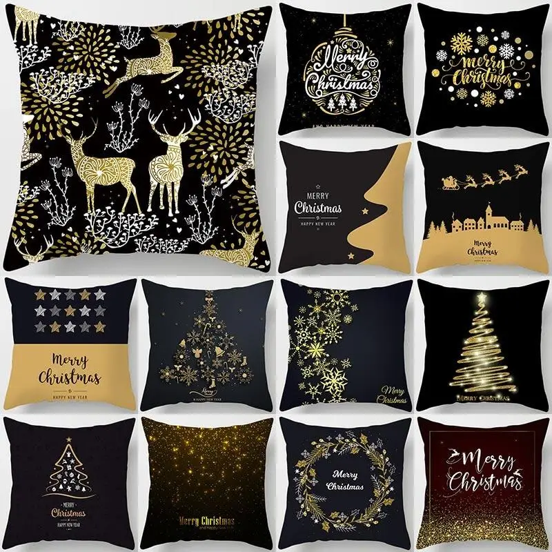 

Декор для дома, подушка с принтом золотого оленя, рождественской елки, Санта-Клаус, диван, украшение для дивана, Декор