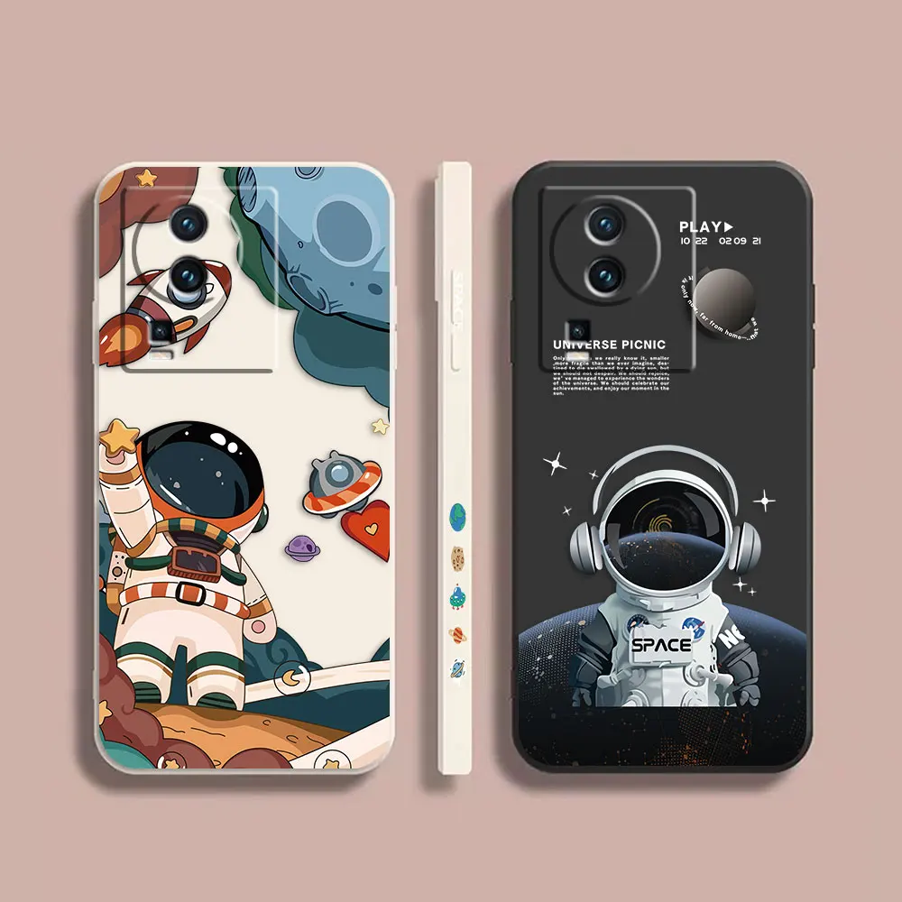 

Case For VIVO IQOO 5 7 8 9 10 11 Pro 5G Z3 Z5 Z6 Z7 NEO3 5 5S 6 7 Colour Simple Liquid Silicone Case Astronaut Illustration