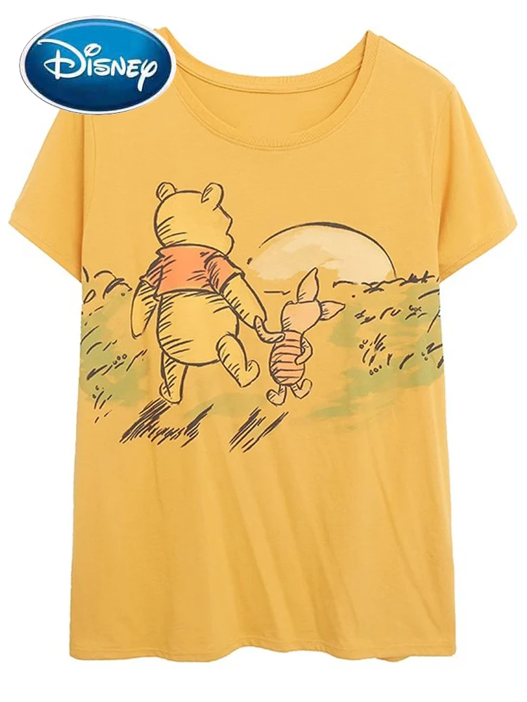 

Стильная Футболка с принтом Винни-Пуха, медведя, поросенка, повседневная женская футболка с круглым вырезом и коротким рукавом, Желтая Женская футболка