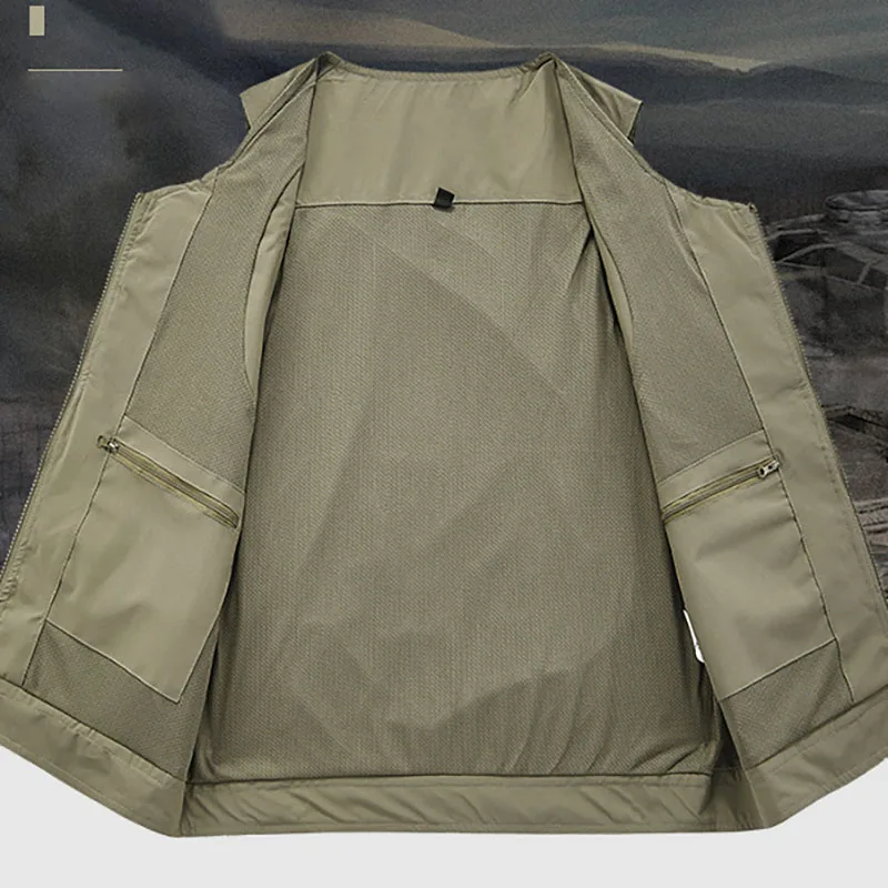 Mens Stand Up Collar Waistcoat for Men Women Multi Zip Pocket Sleeveless Jacket Summer Tactical Hiking Fishing Hunting Jackets