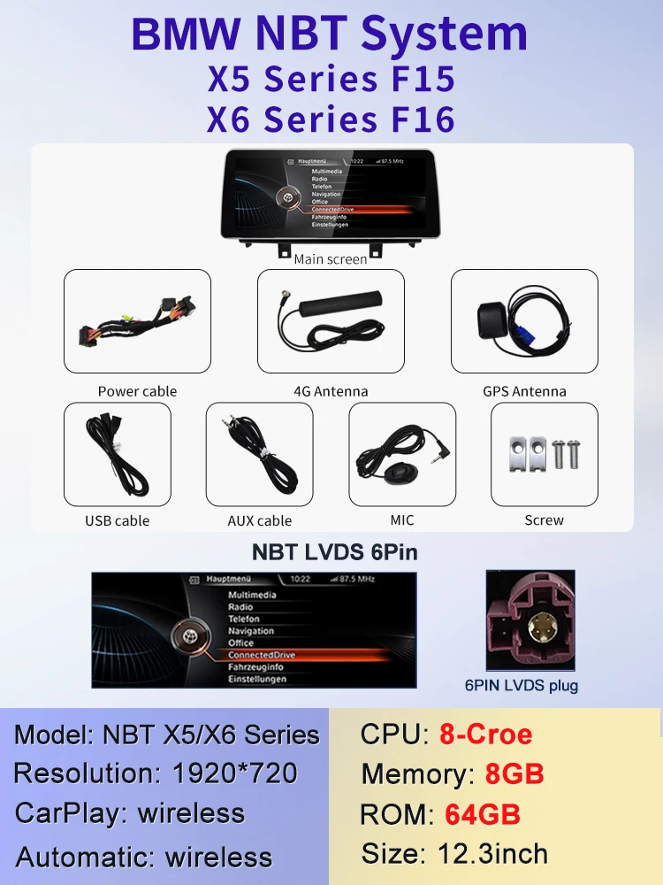 

2024 Новый ID6 ID7 ID8 UI 12,3-дюймовая система Android Беспроводной Carplay AUTO для BMW X5 F15 X6 F16 NBT EVO Автомобильные видеоплееры GPS NAVI