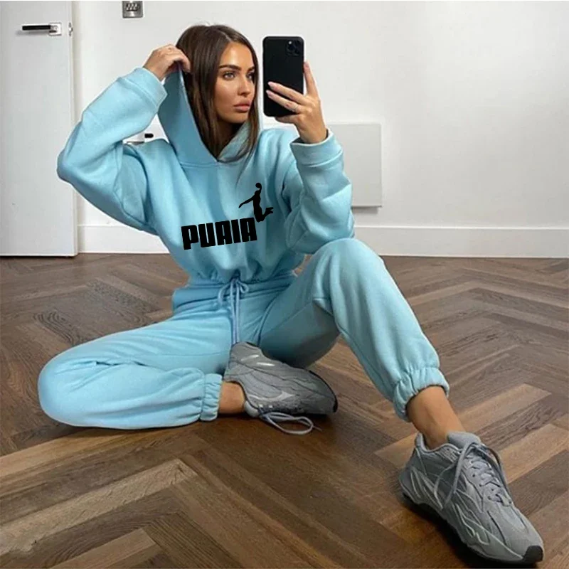 Женский Комплект Спортивной Одежды Из Двух Предметов Пуловер С Капюшоном Топ