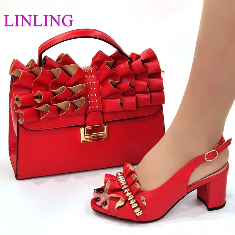 

Summer Italian Design 2022 Hot Selling Fashion Colorful Style Elegant Purple Color Ladies Shoes and Bag Set for Party Wedding