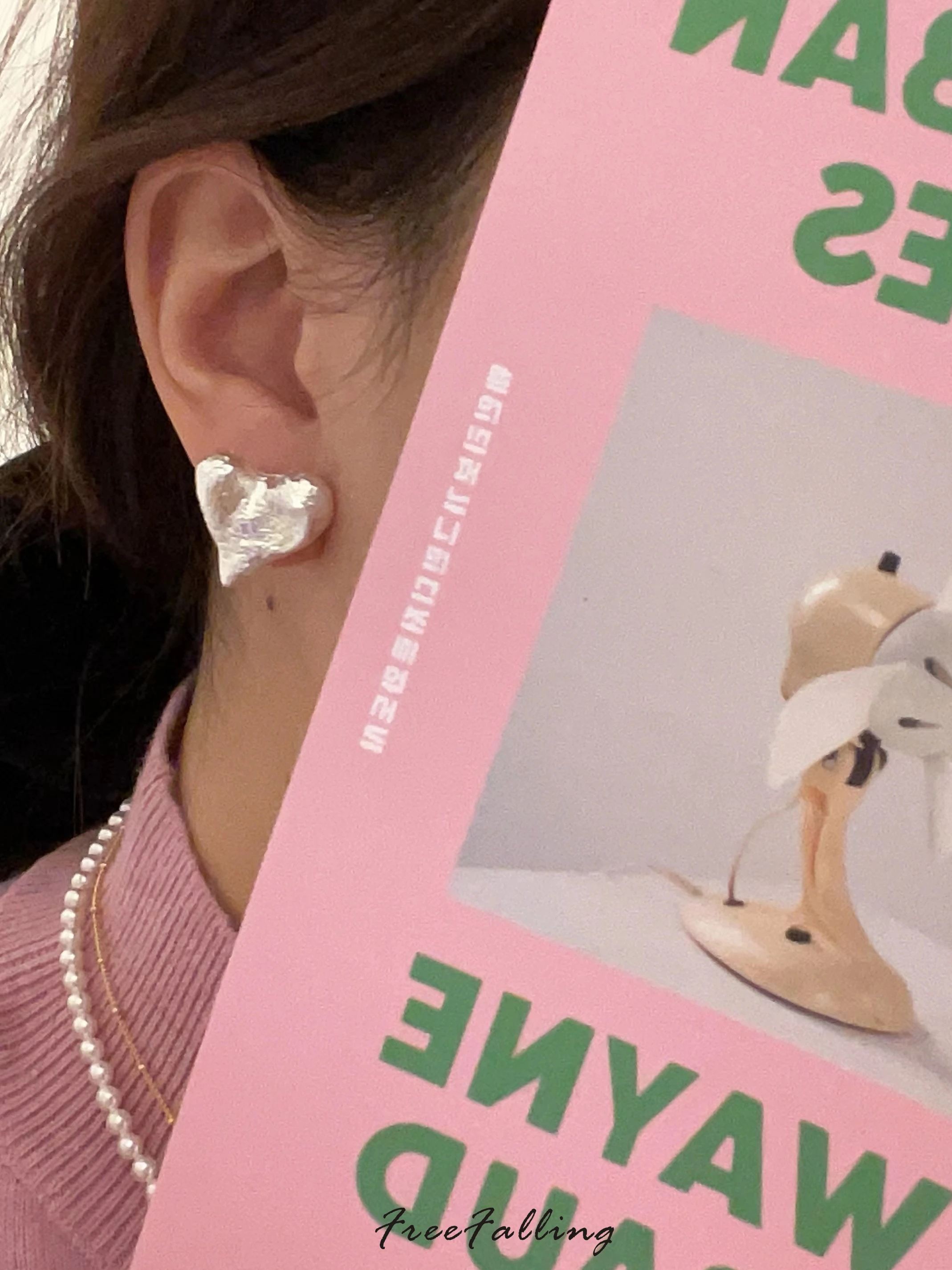 Brass Retro Hearts Earrings Women Jewelry Punk Party T Show Gown Runway Trendy  Korean Japan INS