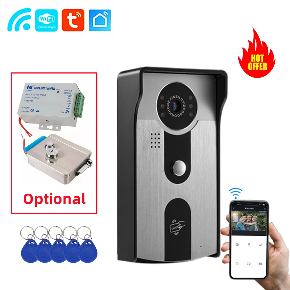 Tuya Smart WIFI Video Door Phone RFID Card Control 1080P Outdoor Wireless Doorbell IP Camera Intercom System Remote Unlock Villa