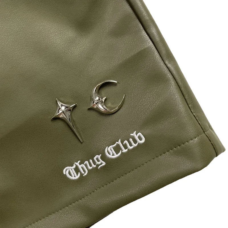 Американские шорты из искусственной кожи с металлическим логотипом THUG CLUB