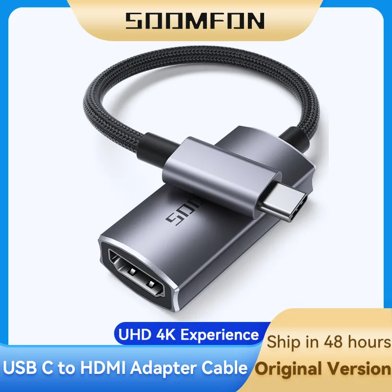

SOOMFON Ultra HD 4K 60Hz USB C to HDMI Adapter Type C HDMI-compatible Cable for Macbook iPad Pro ChromeBook Samsung Huawei