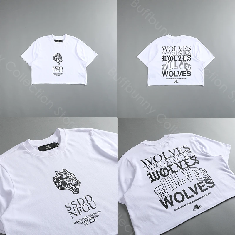 Darc Women Shirt Sports Crop Casual White Tops She T-Shirt Fitness Cropped Pure Cotton Femme Running Gym Streetwear Loose Tee