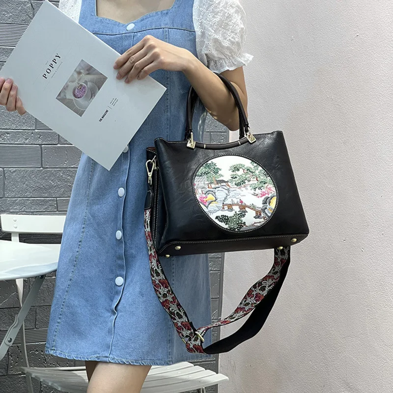 MOTAORA 2023 New Chinoiserie Embroidery Women's Shoulder Bag For Ladies Leather Handbags High Quality Handheld Women Bags luxury