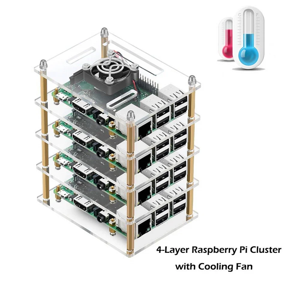

Чехол для Raspberry Pi 4, 4-слойный прозрачный акриловый чехол, корпус для Raspberry Pi 4B 3B + 3, Модель B 2B B +