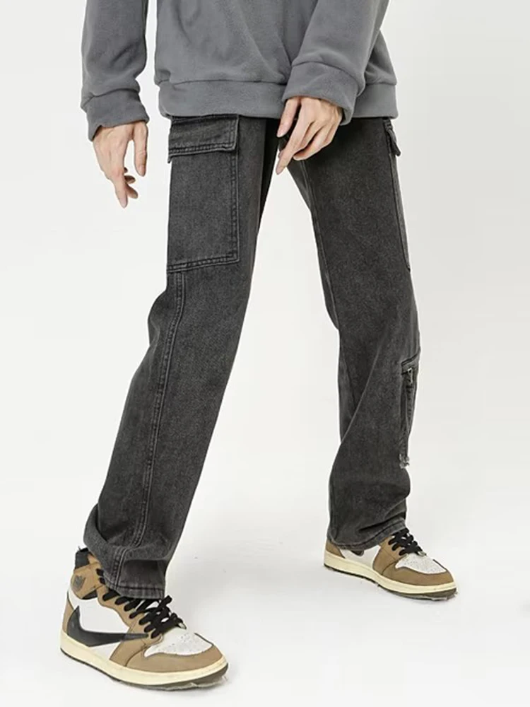 Black Clothing Men 2022 Autumn Vintage Jeans Washed Loose Wide Leg Pants Straight Cargo Pants Baggy Jeans Denim Jeans Streetwear
