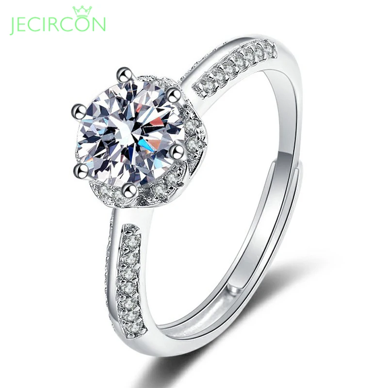 

JECIRCON 1ct Moissanite Ring for Women Rotating Flower Bud 6 Claw Inlaid Diamond Proposal Band Trend 925 Sterling Silver Jewelry